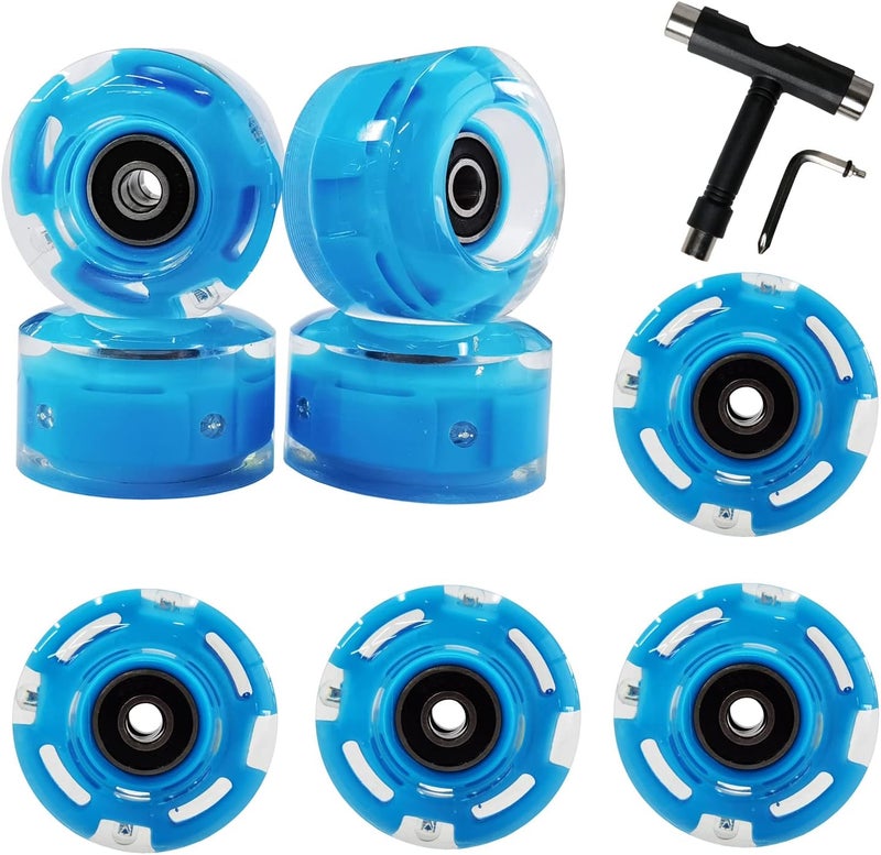 FREEDARE Roller Skate Wheels 54mm/58mm and Bearings Indoor Outdoor Luminous Light Up 83A with T Tools for Double Row Skating and Skateboard (8 Pack) - Image 2